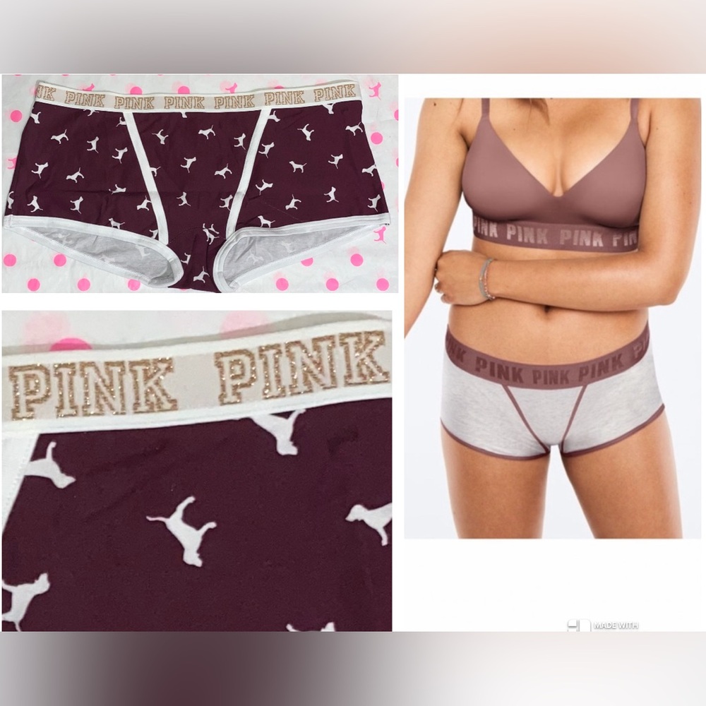 New Victoria’s Secret Pink panties PINK bling sparkle logo boyshort PINK dog